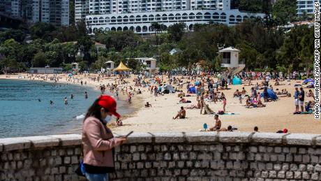 People at a beach in Hong Kong on April 13. 