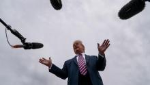 President Donald Trump talks to reporters before boarding Air Force One for a trip to Phoenix to visit a Honeywell plant that manufactures protective equipment, Tuesday, May 5, 2020, in Andrews Air Force Base, Md. 