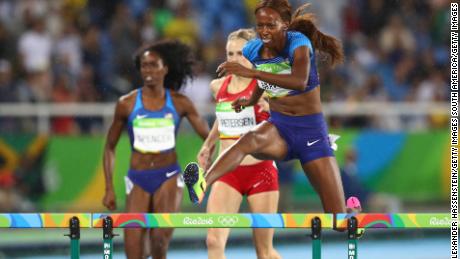 Muhammad pictured on her way to winning gold at Rio 2016.