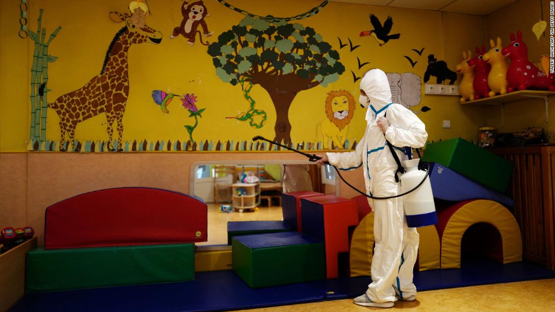 A nursery is disinfected in Cannes, France.