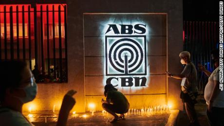 Supporters gather in front of ABS-CBN's main office on May 5 in Manila, Philippines.