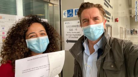 Rana and Ivan at Hong Kong&#39;s Births, Deaths and Marriages Registrations Office on February 9. Photo: Ivan Watson