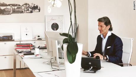 Bugatti president Stephan Winkelmann at his desk at the company&#39;s Molsheim, France, headquarters.