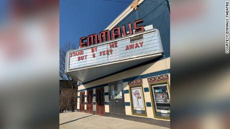 The marquee of the Emmaus Theatre in Emmaus, Pennsylvania.