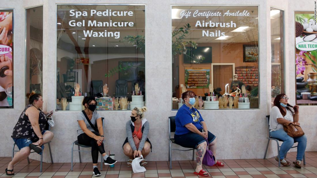 Customers wait to get their nails done at the Nail Tech salon in Yuba City, California, on May 6. 