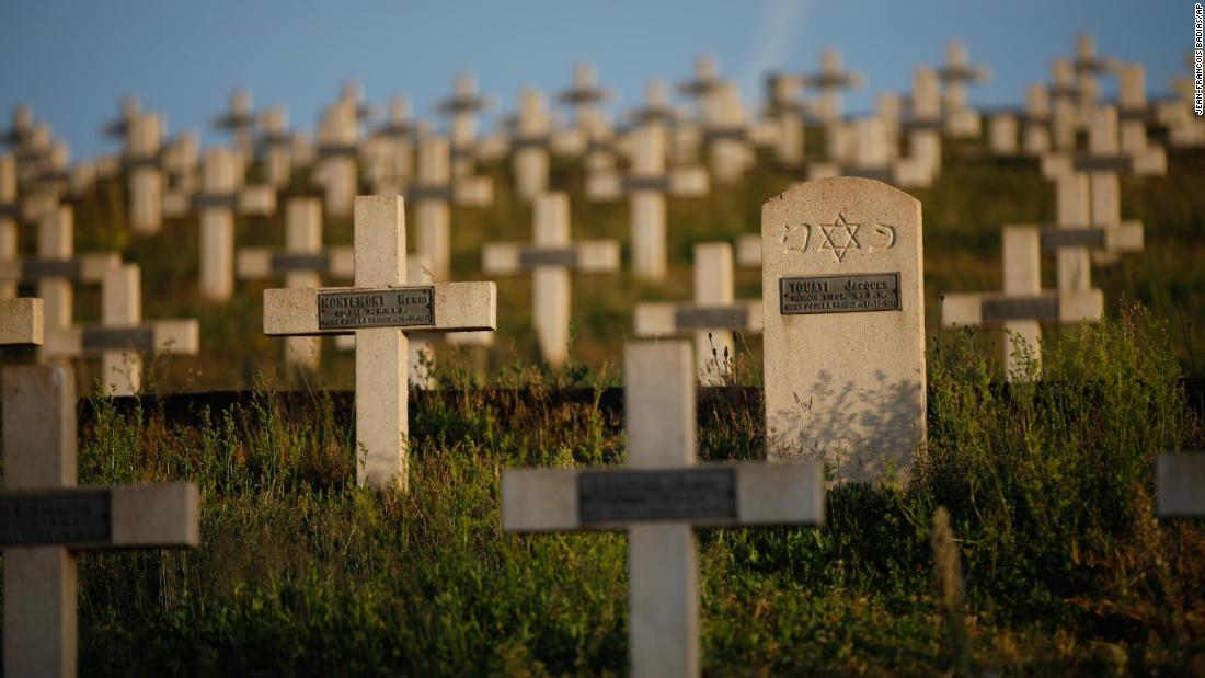 Graves of French soldiers killed in World War II are pictured at the military cemetery in Sigolsheim, France.