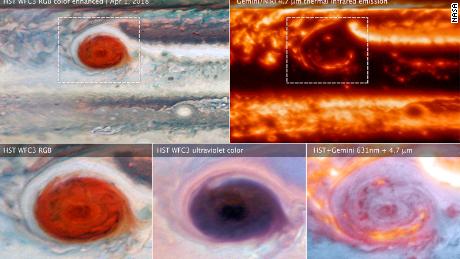 Different wavelength images of Jupiter&#39;s Great Red Spot reveal its secrets.