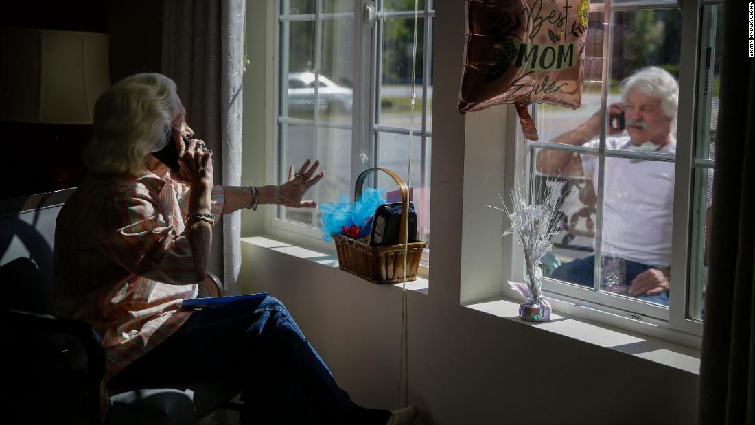 Mary Faye Cochran sings &quot;You Are My Sunshine&quot; to her son Stacey Smith from her senior-living facility in Smyrna, Georgia, on May 10, 2020. It was Mother&#39;s Day in the United States.