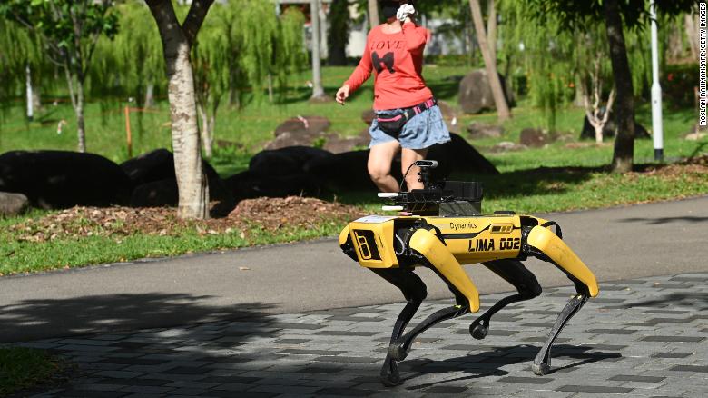 Watch this robot patrol a park to encourage social distancing