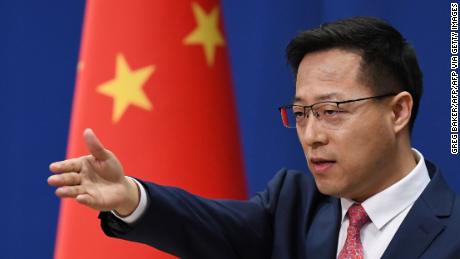 Chinese Foreign Ministry spokesman Zhao Lijian takes a question at the daily media briefing in Beijing on April 8, 2020.