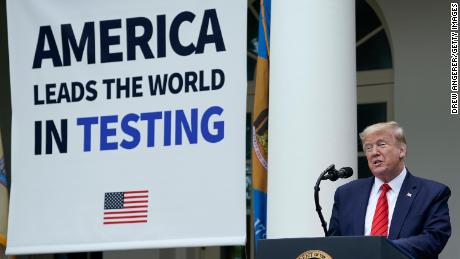 President Donald Trump briefs the media at the White House Rose Garden on Monday.