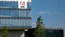 A logo sign outside a facility occupied by software firm Adobe in Lehi, Utah. 