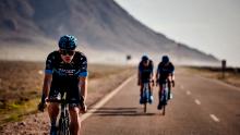 Charles Planet (left) rides during Team Novo Nordisk&#39;s training camp in Spain last December.