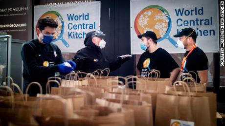 Chef José Andrés with the World Central Kitchen team handling the Covid-19 response in Hudson Yards, New York, in April 2020. (Courtesy World Central Kitchen)