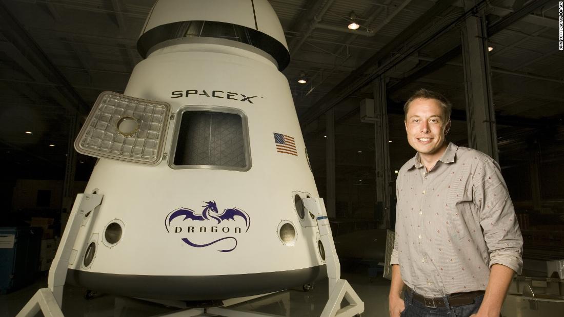 Musk poses next to a SpaceX Dragon spacecraft in 2008. Musk founded SpaceX in 2002 with the intention of making space travel cheaper and more accessible. In 2010, the Dragon became &lt;a href=&quot;https://www.cnn.com/2010/US/12/08/space.flight/&quot; target=&quot;_blank&quot;&gt;the first commercial spacecraft to orbit the Earth and return&lt;/a&gt;. In 2012, it became the first private capsule &lt;a href=&quot;https://www.cnn.com/2012/05/25/us/spacex/&quot; target=&quot;_blank&quot;&gt;to connect to the International Space Station&lt;/a&gt;.