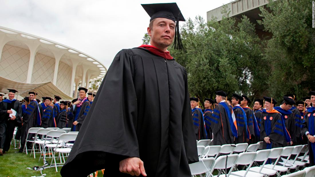 Musk walks in a procession after delivering the commencement speech at the California Institute of Technology in 2012.