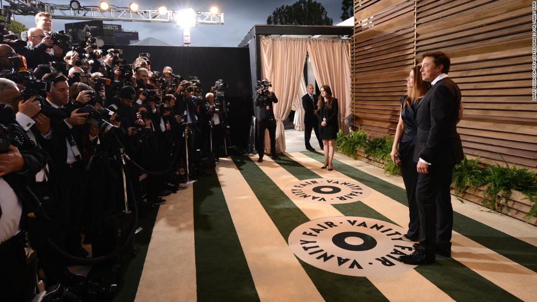 Musk and his then-wife, Talulah Riley, attend the Vanity Fair Oscar Party in 2014.