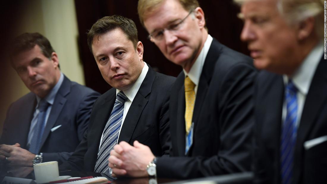 Musk and other business leaders listen to US President Donald Trump during a visit to the White House in 2017.