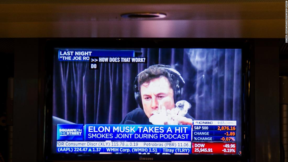 Musk is seen on a television monitor on the floor of the New York Stock Exchange in 2018. Musk smoked a joint while &lt;a href=&quot;https://www.cnn.com/2018/10/01/tech/elon-musk-joe-rogan/index.html&quot; target=&quot;_blank&quot;&gt;talking to podcast host Joe Rogan &lt;/a&gt;about what it&#39;s like inside his head (&quot;a never-ending explosion&quot;), keeping a car company in business (&quot;very difficult&quot;) and trying to get governments to regulate artificial intelligence (&quot;nobody listened&quot;).