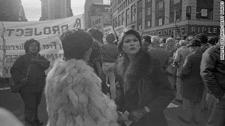 Hundreds protest near Times Square, New York in the wake of President Gerald Ford&#39;s speech denying federal assistance to spare New York City from bankruptcy. 