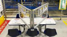 A break table at Fiat Chrysler&#39;s Warren Stamping Plant in Michigan includes barriers to protect workers.