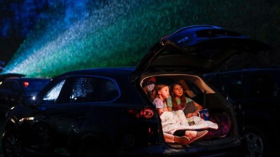 People watch a showing of "Trolls World Tour" at the Four Brothers Drive-In movie theater in Amenia, New York, on May 15.
