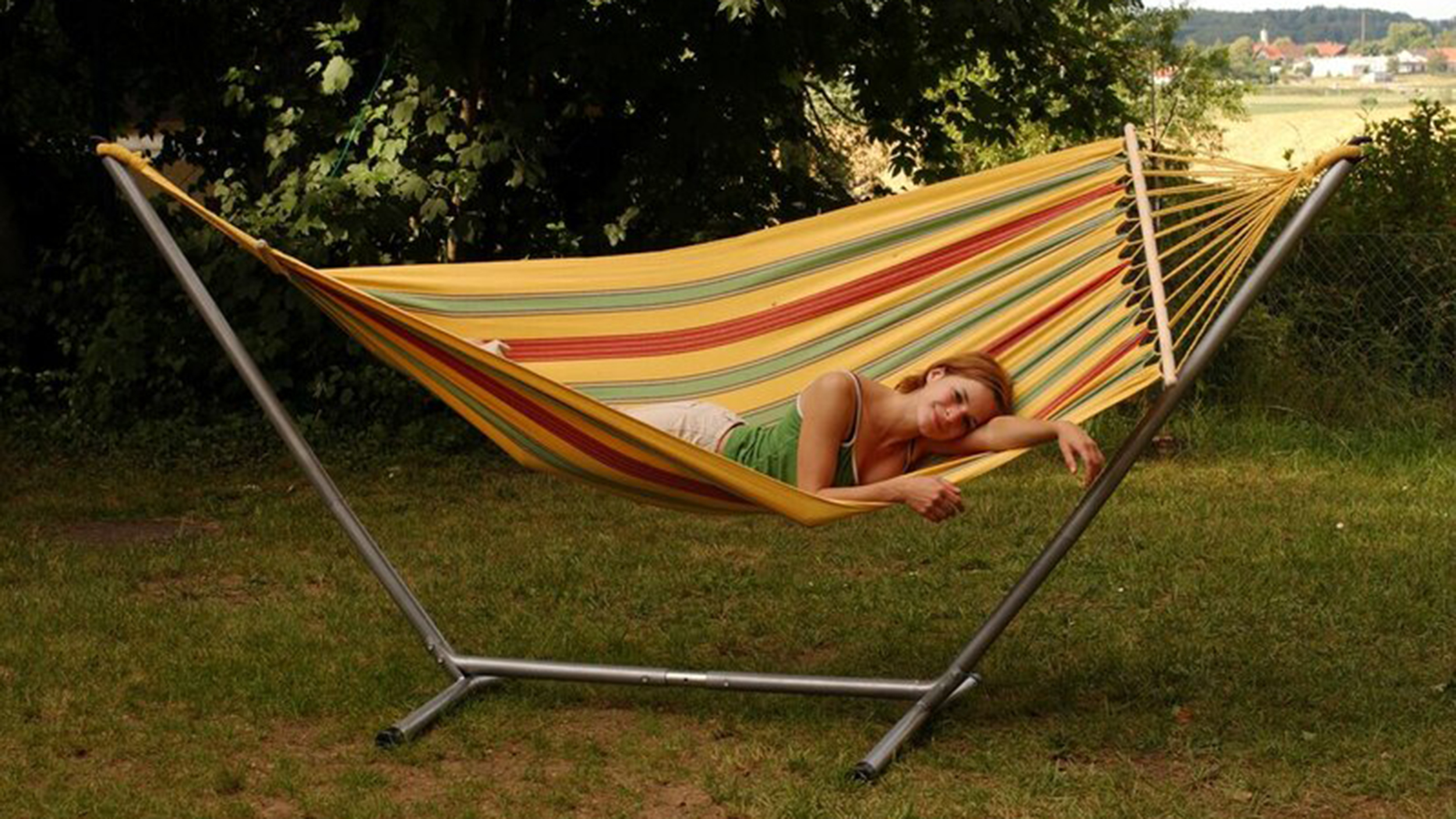 WJKL&MCN Portable Outdoor Double Hammock with Space Saving Comfort Durability Yard Striped Hanging Chair Large Hammock Chair
