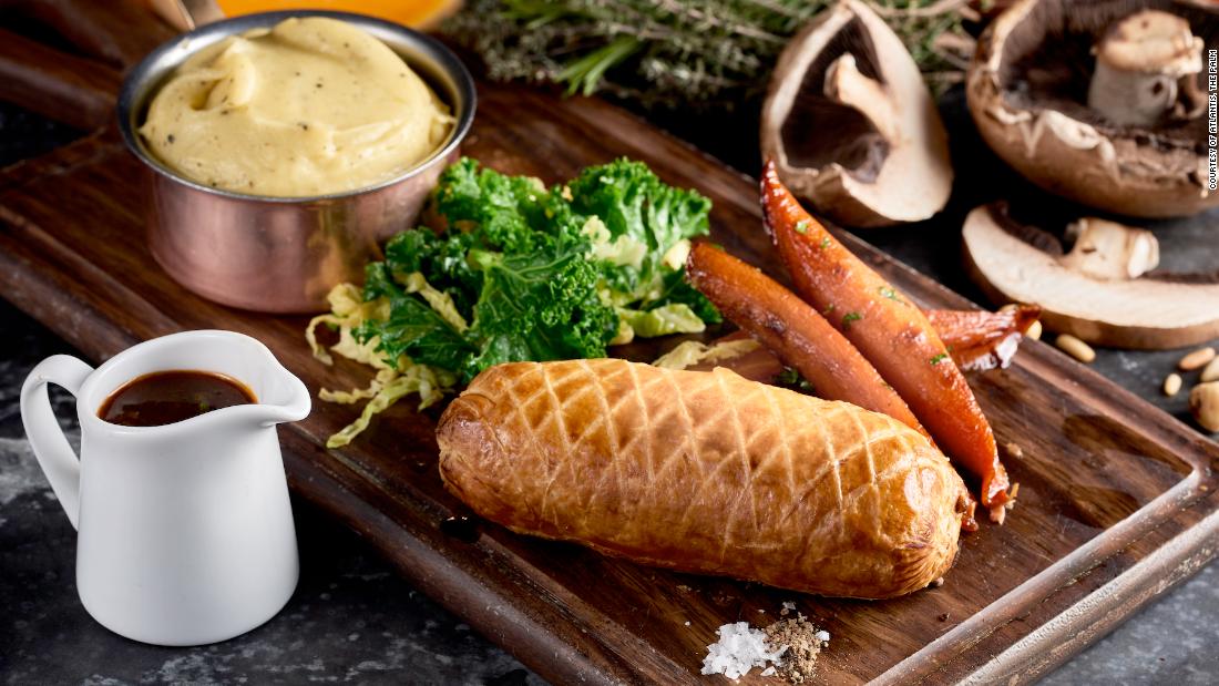 This vegetarian wellington from Gordon Ramsay&#39;s Bread Street Kitchen &amp;amp; Bar comes with kale, spiced carrots, and a beetroot jus. 