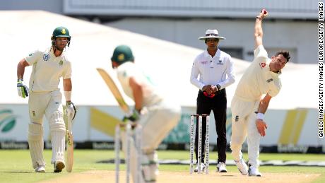 Anderson bowls during a Test Match against South Africa.