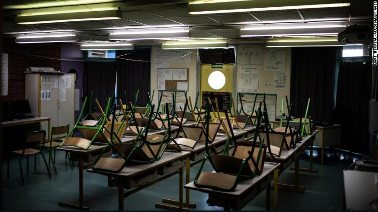 An empty classroom at the Saint-Exupery school in the Paris suburb of La Courneuve. France has closed its schools for a total of 10 weeks since the beginning of the pandemic -- far less than many other European countries.