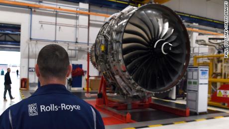Rolls Royce Trent XWB engines designed for the Airbus A350 family of aircraft at the Rolls Royce factory in Derby, central England.