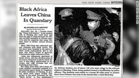 Coverage in the New York Times of the Nanjing incident in 1988.