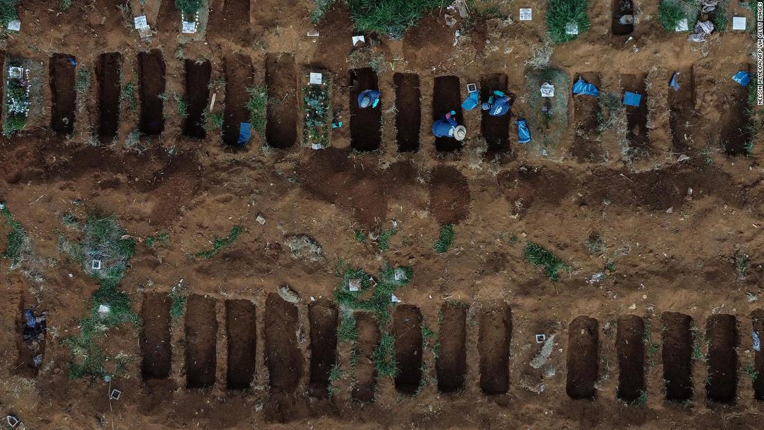 This aerial photo shows gravediggers working at the Vila Formosa Cemetery, on the outskirts of Sao Paulo, Brazil, on May 22. The coronavirus &lt;a href=&quot;http://www.cnn.com/2020/05/20/americas/brazil-coronavirus-deaths-intl/index.html&quot; target=&quot;_blank&quot;&gt;is surging in Brazil,&lt;/a&gt; the hardest-hit country in Latin America.