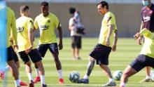 Lionel Messi și coechipierii săi Barceloa participă la o sesiune de antrenament la Ciutat Esportiva Joan Gamper la începutul acestei săptămâni.