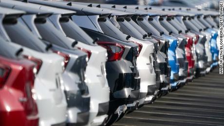 Nissan vehicles sit parked at the company&#39;s factory in Sunderland, UK.