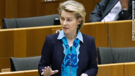 European Commission President Ursula von der Leyen speaks during a plenary session of the European Parliament in Brussels on May 13.