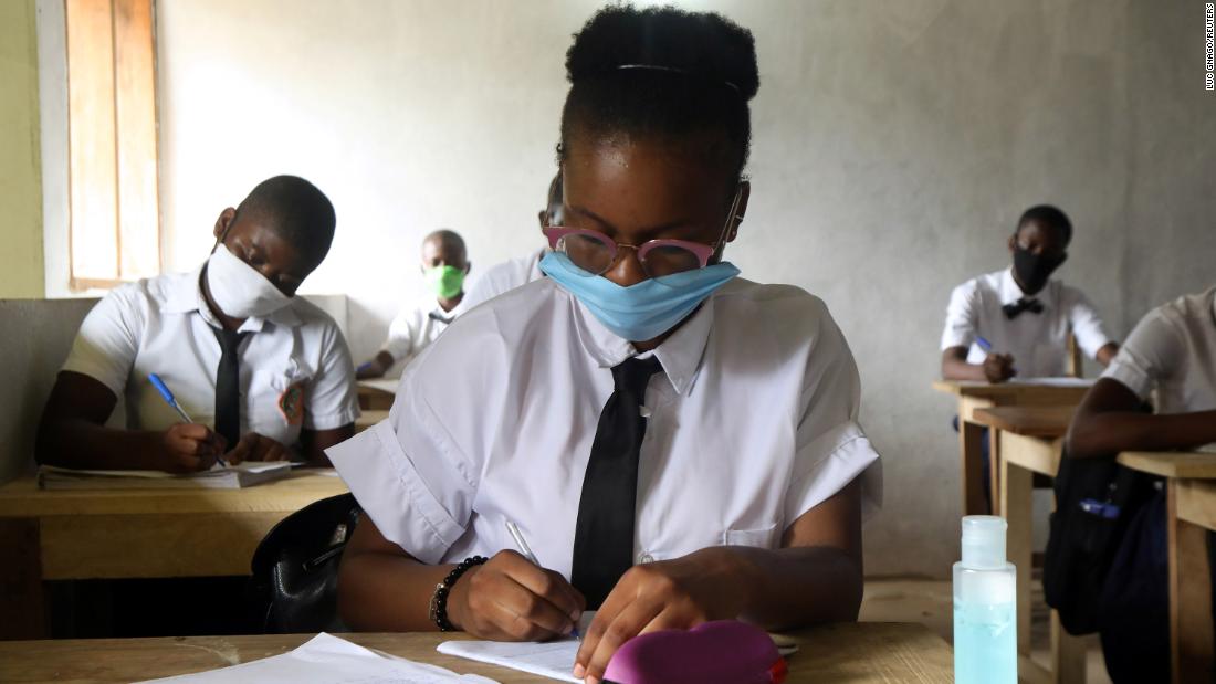 Students in Abidjan, Ivory Coast, study at the Merlan school of Paillet on May 25.