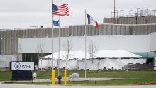 Temporary tents are setup outside the Tyson plant on Wednesday, April 29, 2020, in Waterloo.