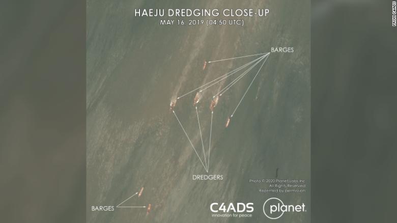 This handout image courtesy of C4ADS shows ships in the waters off the coast of the North Korean city of Haeju.&quot;