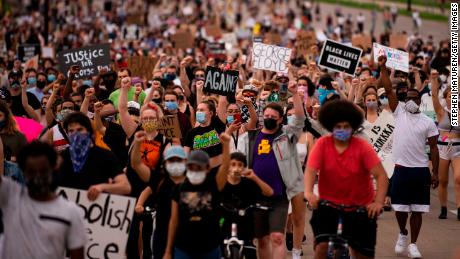 Protesters march in Minneapolis on May 26 after the killing of George Floyd.