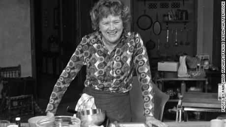Julia Child is shown on the set of her first cooking show, "The French Chef." 