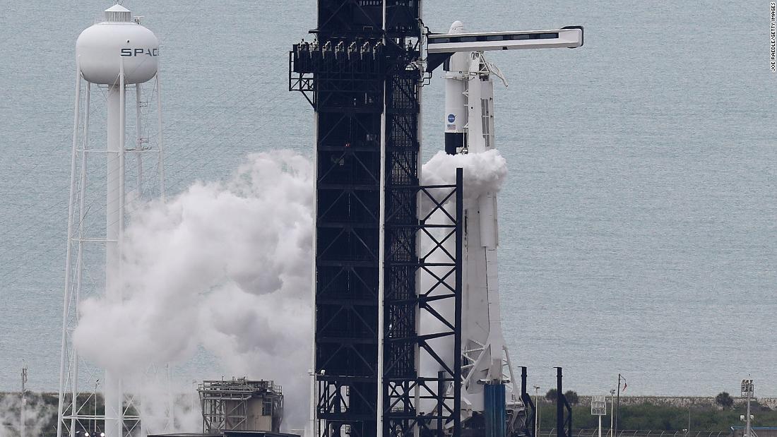 The scene moments before NASA scrubbed the SpaceX launch at Kennedy Space Center in Cape Canaveral, Florida, on Wednesday, May 27.