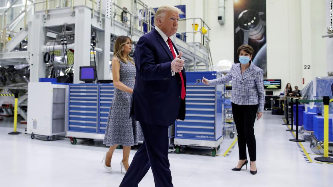 President Donald Trump and first lady Melania Trump tour the Neil Armstrong Operations and Checkout Facility at Kennedy Space Center on May 27.