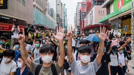 Hong Kong protesters rally against China&#39;s national security law on May 27 in Hong Kong.