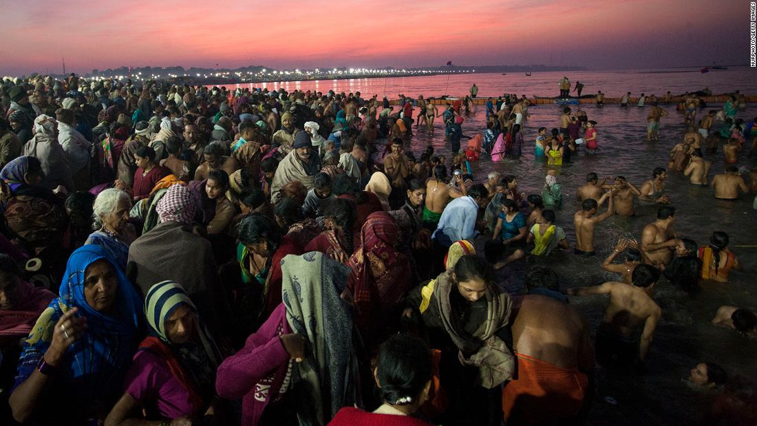 Hindus take a dip in Prayagraj, where the rivers Ganges, Yamuna and Sarasvati converge.