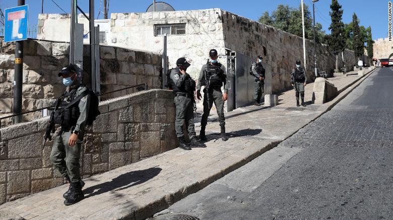 Israeli police officers secure the area of Lion&#39;s Gate in Jerusalem&#39;s Old City on Saturday, May 30.