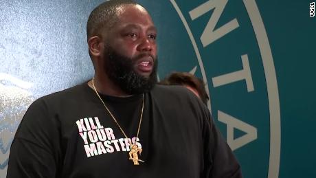 Killer Mike speaks during the unrest in Atlanta on May 29.