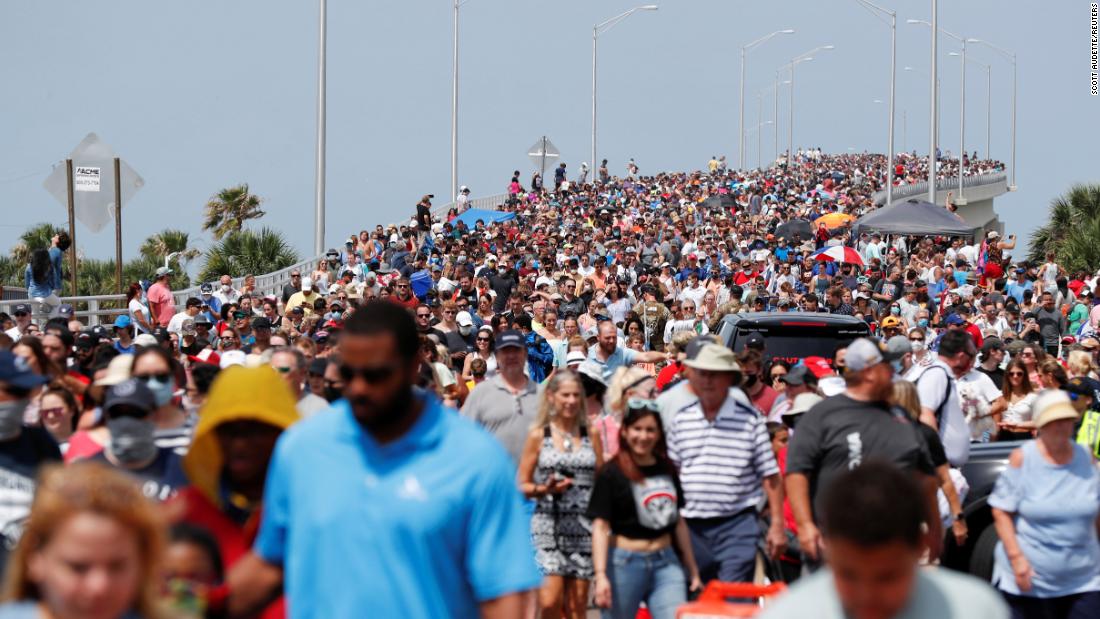 Huge crowds gathered to watch the launch from Titusville, across from Kennedy Space Center in Cape Canaveral, Florida.