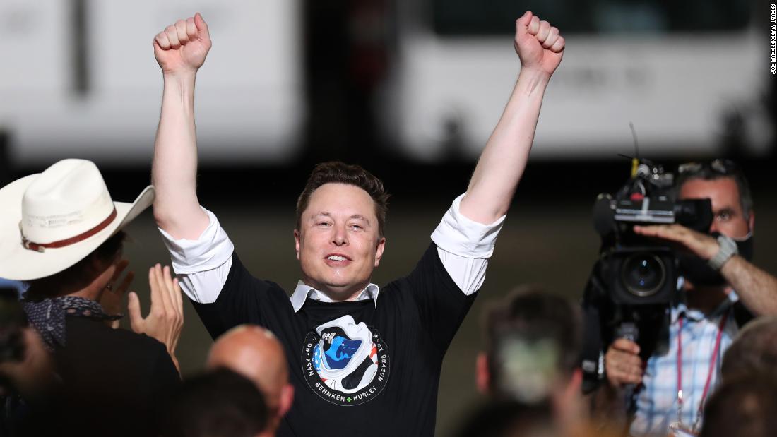 SpaceX founder &lt;a href=&quot;https://www.cnn.com/2020/05/13/us/gallery/elon-musk/index.html&quot; target=&quot;_blank&quot;&gt;Elon Musk&lt;/a&gt; celebrates after the successful launch.