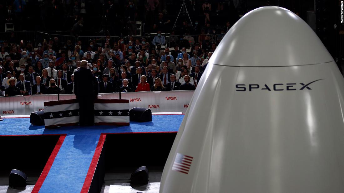 President Donald Trump speaks during an event at Kennedy Space Center after the launch.